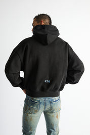 Sairen Cropped Boxy Hoodie Black Curva Ultra - On Model Back View, RTA Cross Logo Detail | RTA