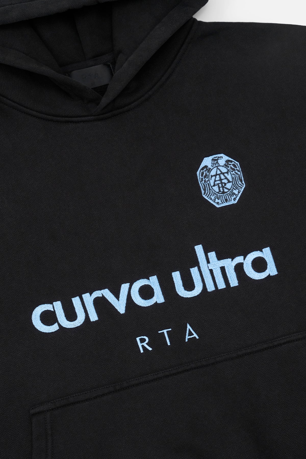 Sairen Cropped Boxy Hoodie Black Curva Ultra - Close-Up Curva Ultra Embroidered Chest Graphic | RTA