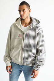 RIKO HALF HALF ZIP UP | GREY STRIPE COMBO