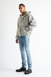 RIKO HALF HALF ZIP UP | GREY STRIPE COMBO
