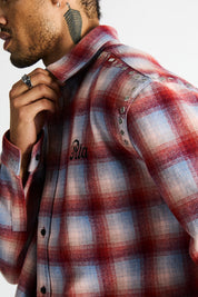 RTA Rynor Cropped Plaid Shirt - Close-Up Shoulder Stud and Embroidered Logo Detail | RTA