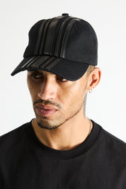 Mars Baseball Hat Black Stripe - On Model Side Angle, Raised Leather Stripe Panel | RTA