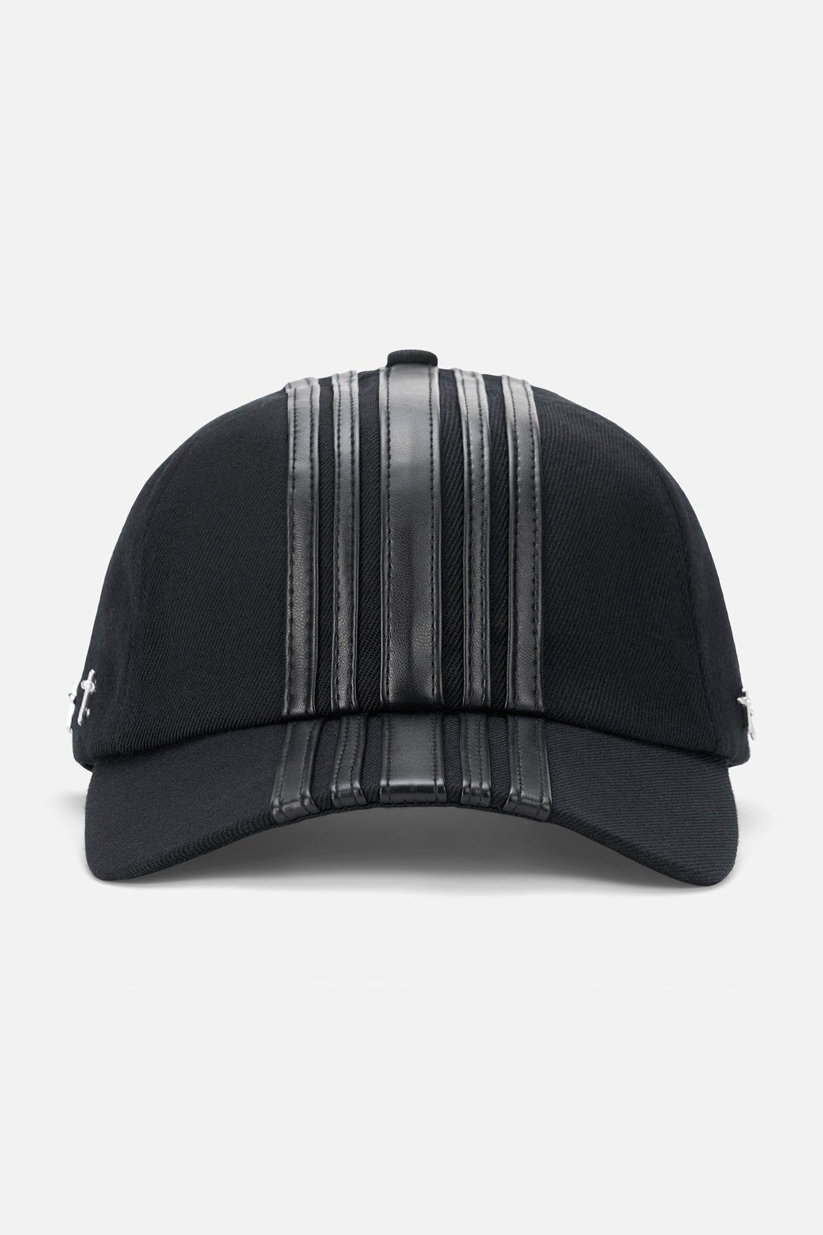 Black Stripe Acrylic Wool Baseball Cap - Ghost Front View, Leather Stripe Panel | RTA