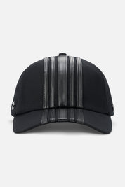 Black Stripe Acrylic Wool Baseball Cap - Ghost Front View, Leather Stripe Panel | RTA