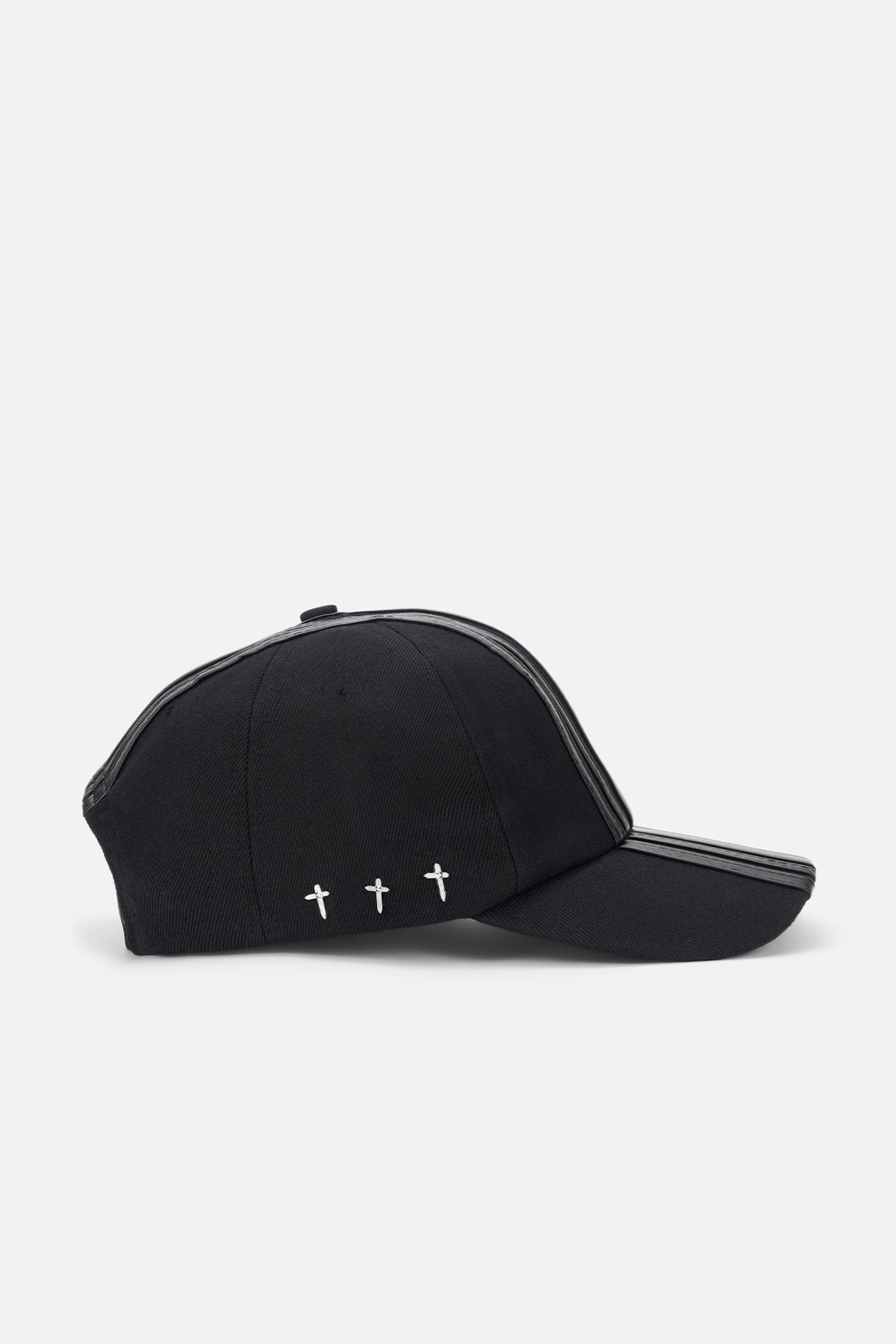 Black Stripe Baseball Cap - Ghost Side Profile, Cross Rivet Detailing | RTA