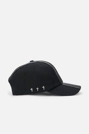 Black Stripe Baseball Cap - Ghost Side Profile, Cross Rivet Detailing | RTA