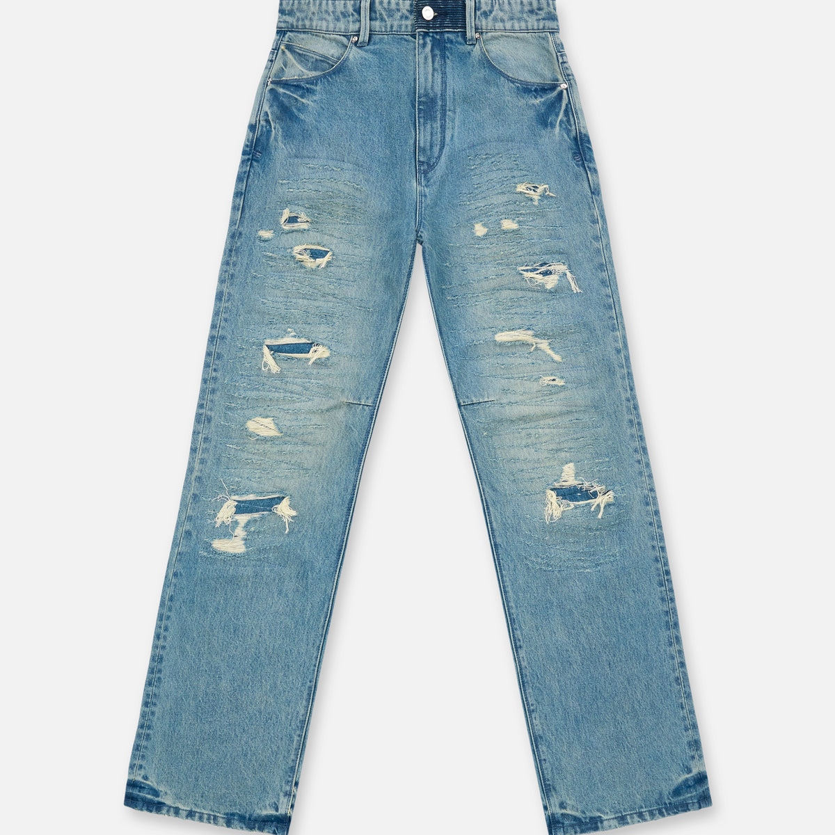 Light Blue Distressed Jonas Straight Leg Jeans - Front View | RTA