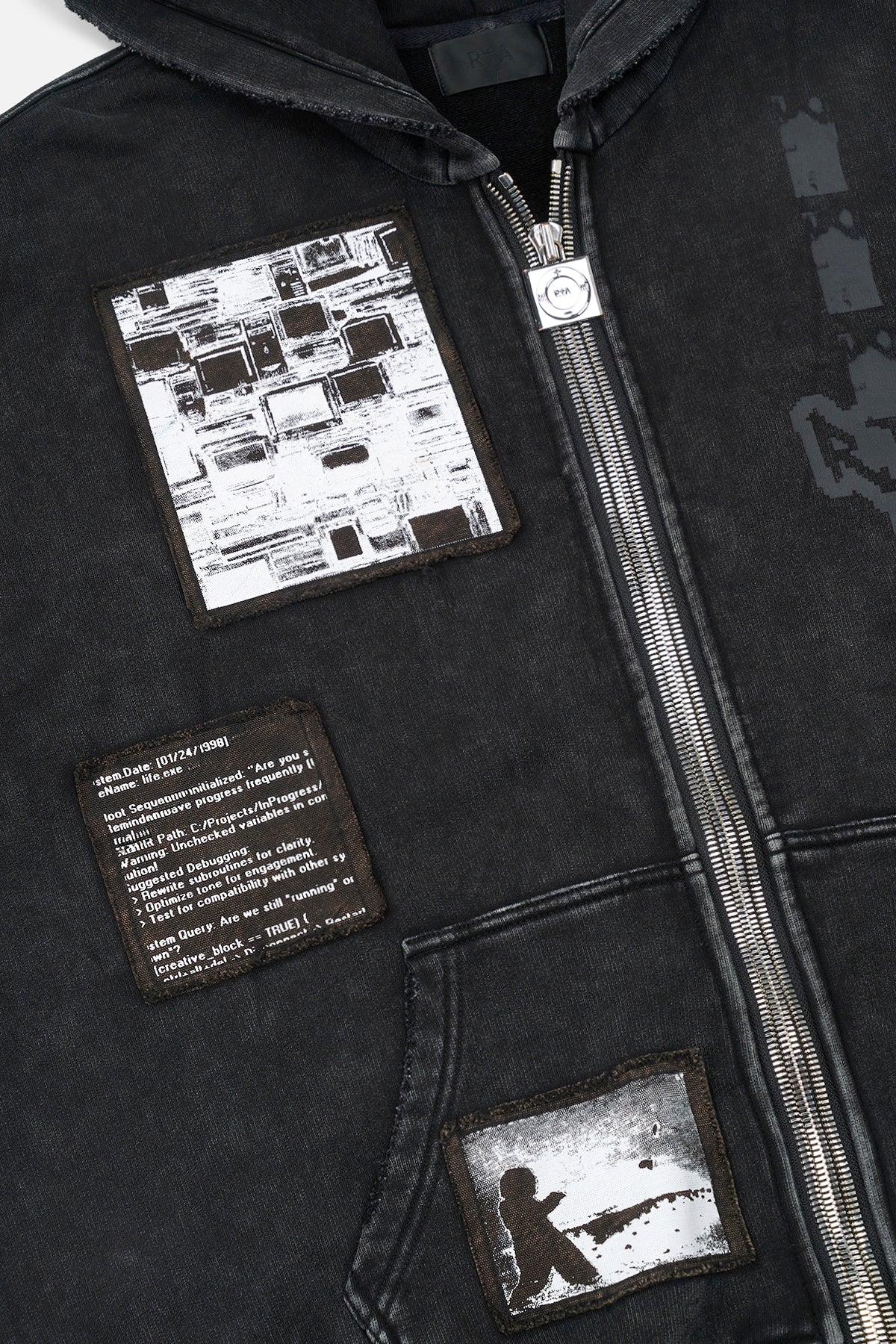 ZEV ZIP UP HOODIE | VINTAGE BLACK DIGITAL PATCH
