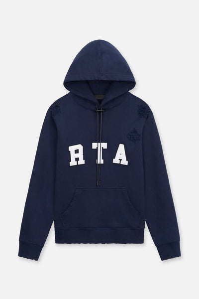 Men's Navy Collegiate Distressed Hoodie | RTA