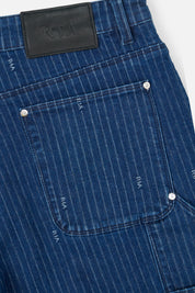 Blue Pinstripe Denim Shorts - RTA Label Close-up | RTA