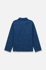 Blue Pinstripe Denim Cleo Shirt - Back View with RtA Logo | RtA