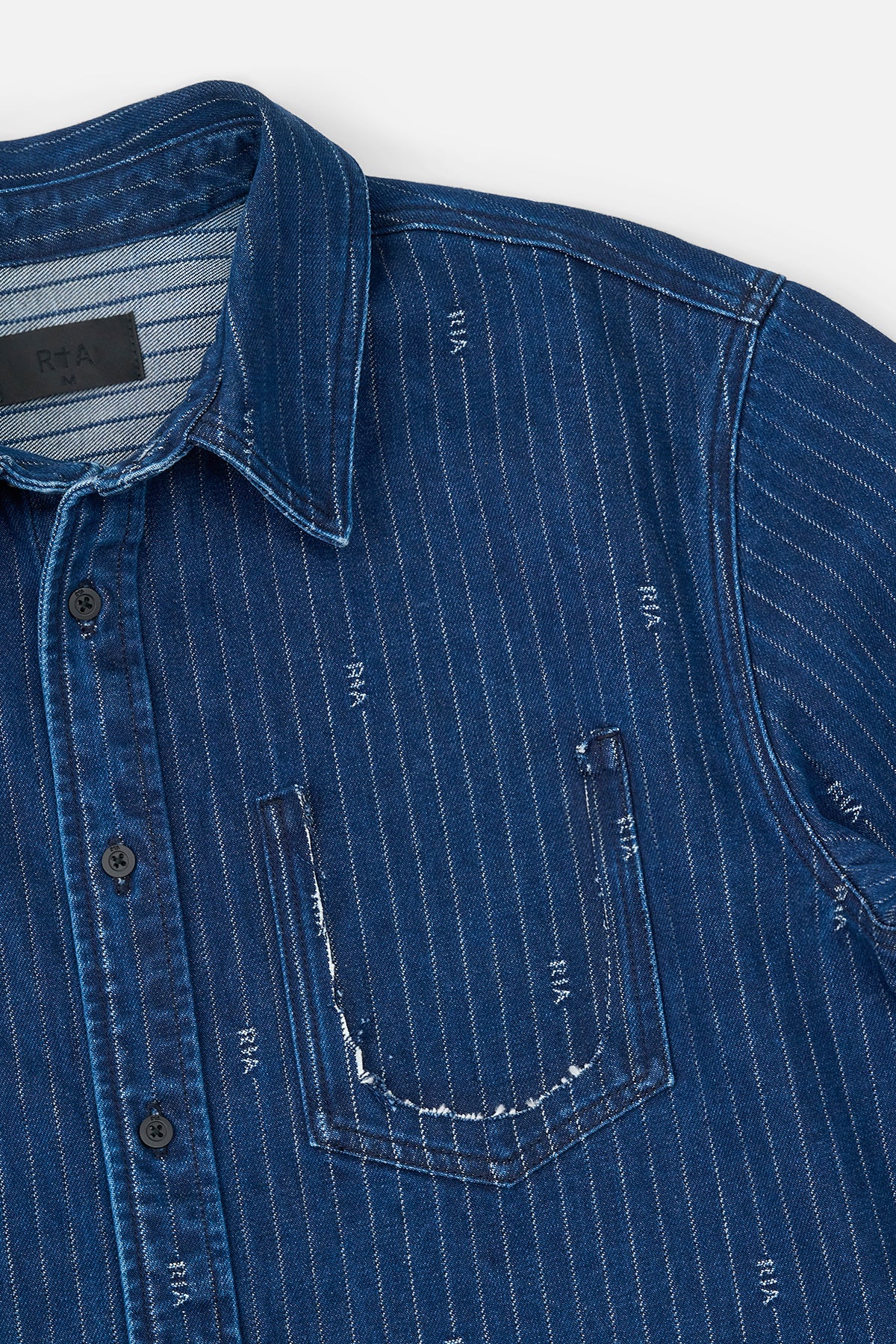 Blue Pinstripe Denim Cleo Shirt - Chest Pocket Detail | RtA