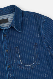 Blue Pinstripe Denim Cleo Shirt - Chest Pocket Detail | RtA