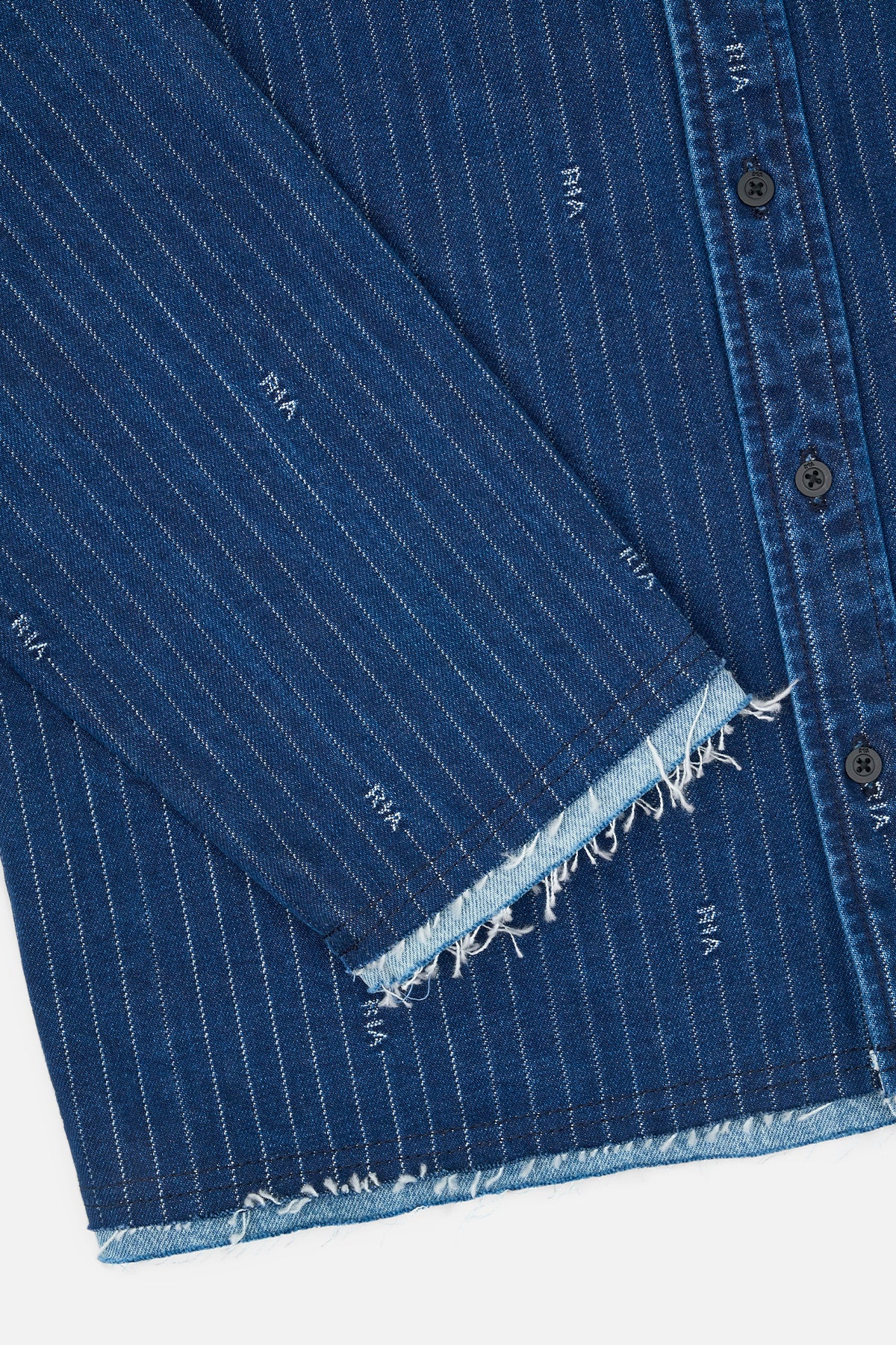 Blue Pinstripe Denim Cleo Shirt - Distressed Hem Detail | RtA