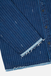 Blue Pinstripe Denim Cleo Shirt - Distressed Hem Detail | RtA