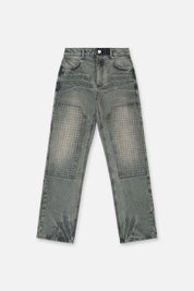 Iron Haze Grey Slim Fit Carpenter Jeans with Embossed Cross Panels - Front View | RTA
