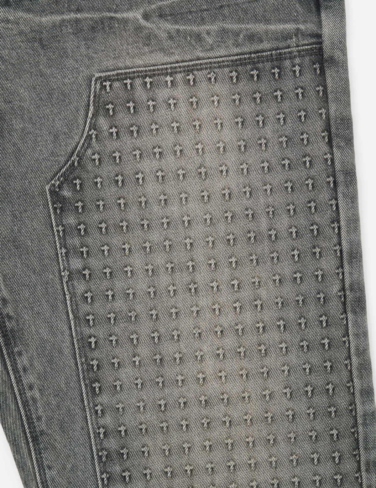 Grey Premium Denim with 3D Cross Pattern Detail - Close Up | RTA