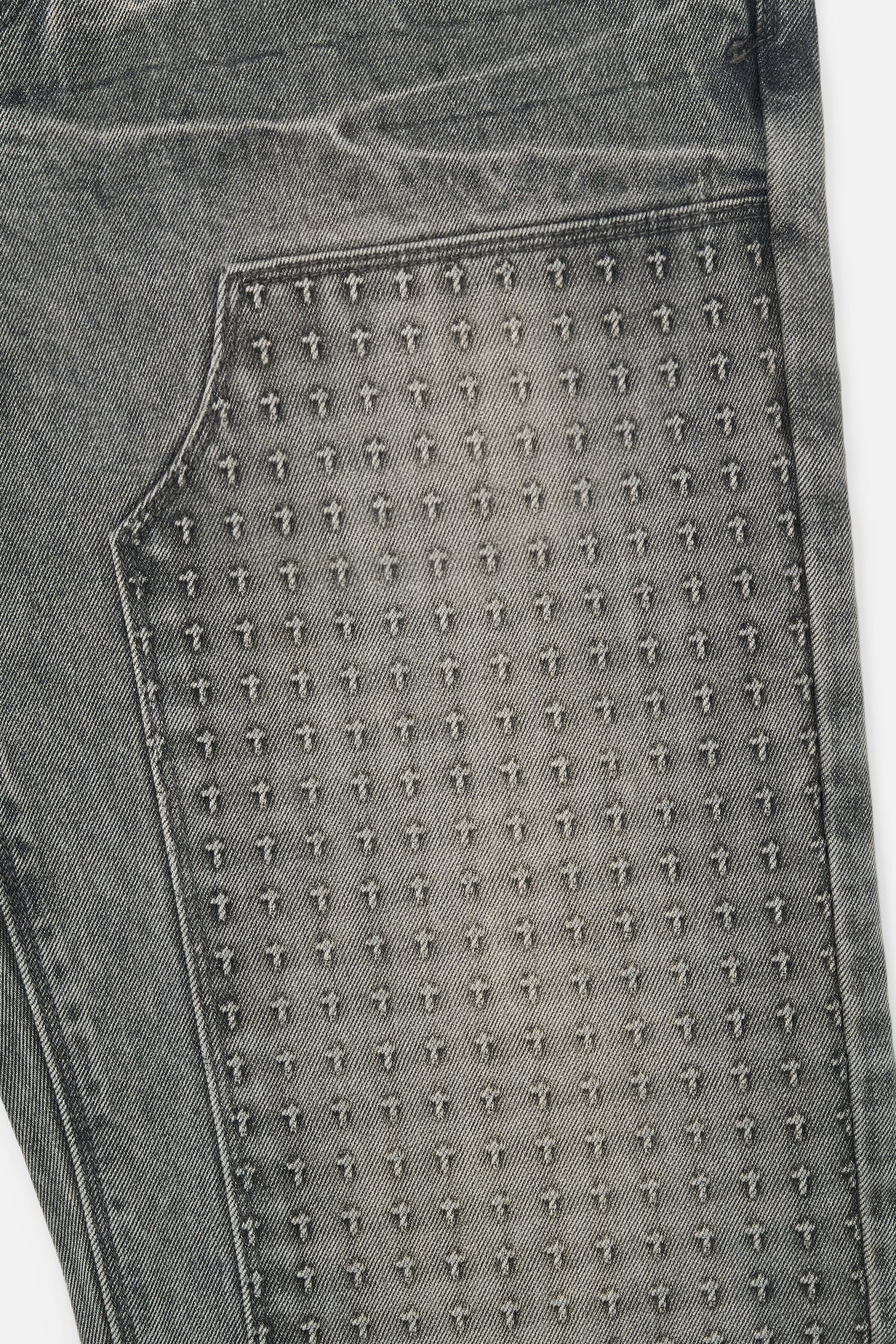 Grey Premium Denim with 3D Cross Pattern Detail - Close Up | RTA