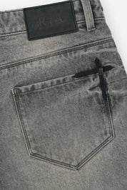 RTA Leather Patch and Back Pocket Detail - Iron Haze Carpenter Jeans | RTA