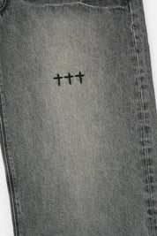 Grey Denim Franco Jeans - Cross Embroidery Detail | RTA