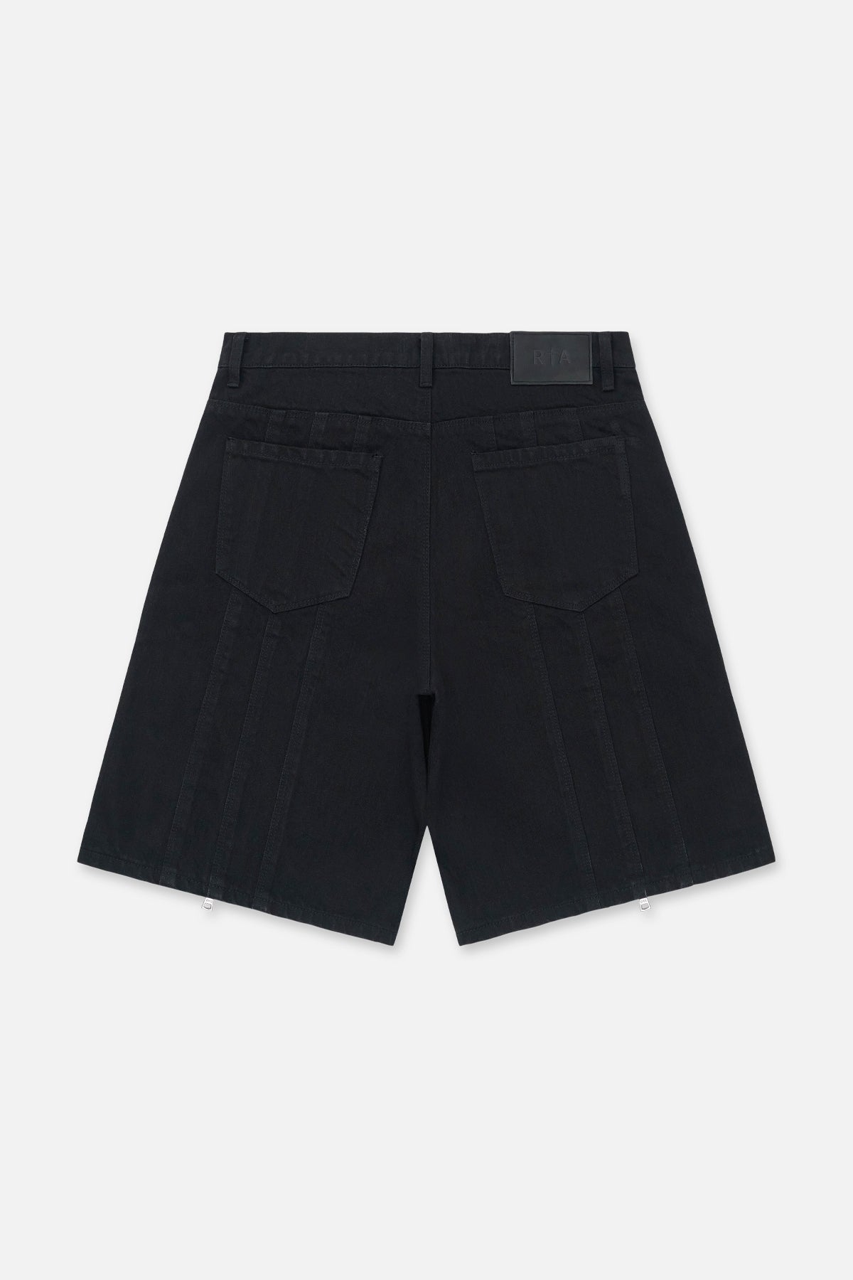 Black Denim Caleb Shorts with RTA Leather Patch - Back View | RTA