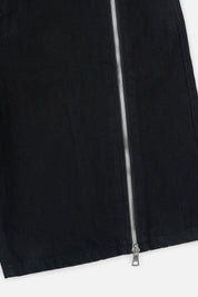 Black Denim Caleb Shorts Zip Detail - Close-up View | RTA