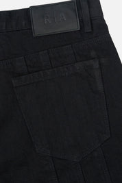 Black Denim Caleb Shorts Back Pocket and Patch - Detail View | RTA