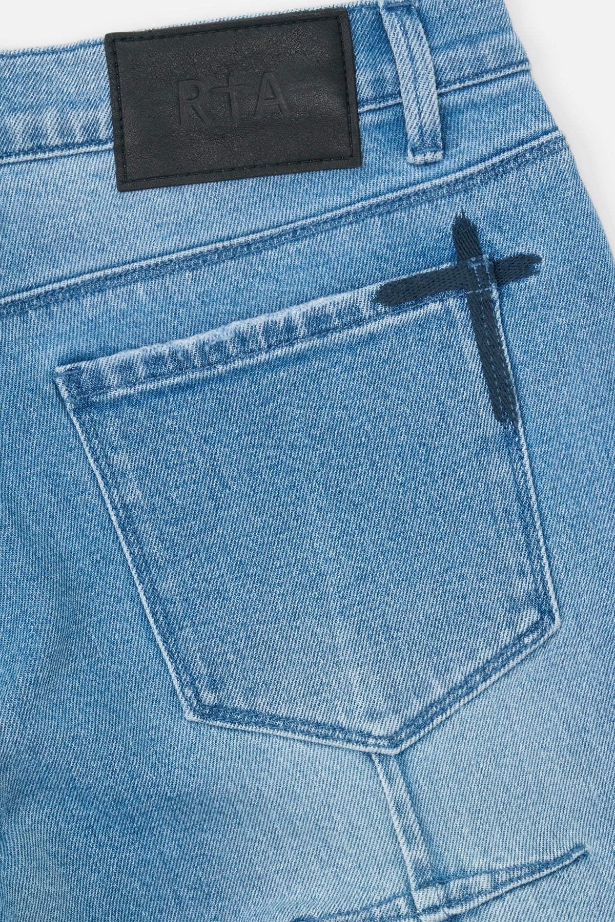 RTA Black Leather Patch and Cross Embroidered Back Pocket Detail | RTA