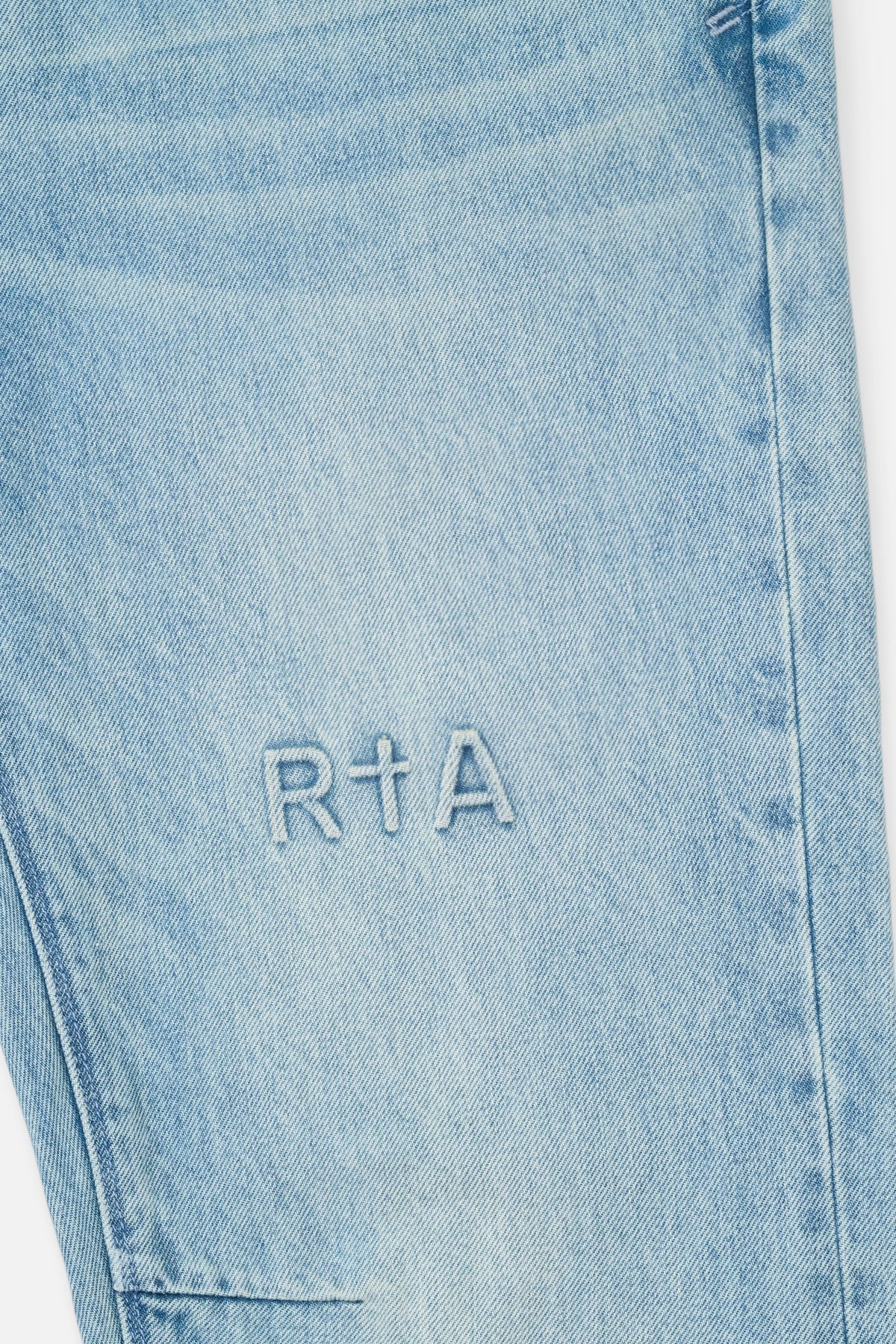 Light Blue Denim RTA Logo Embroidery - Thigh Detail | RTA
