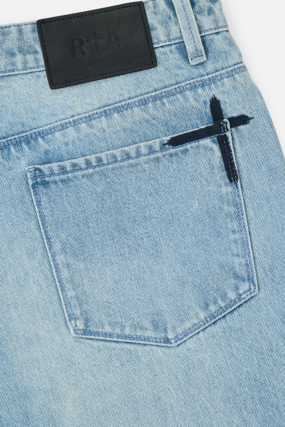 Black Cross Embroidery Back Pocket Detail - Ocean Mist Flare Jean | RTA