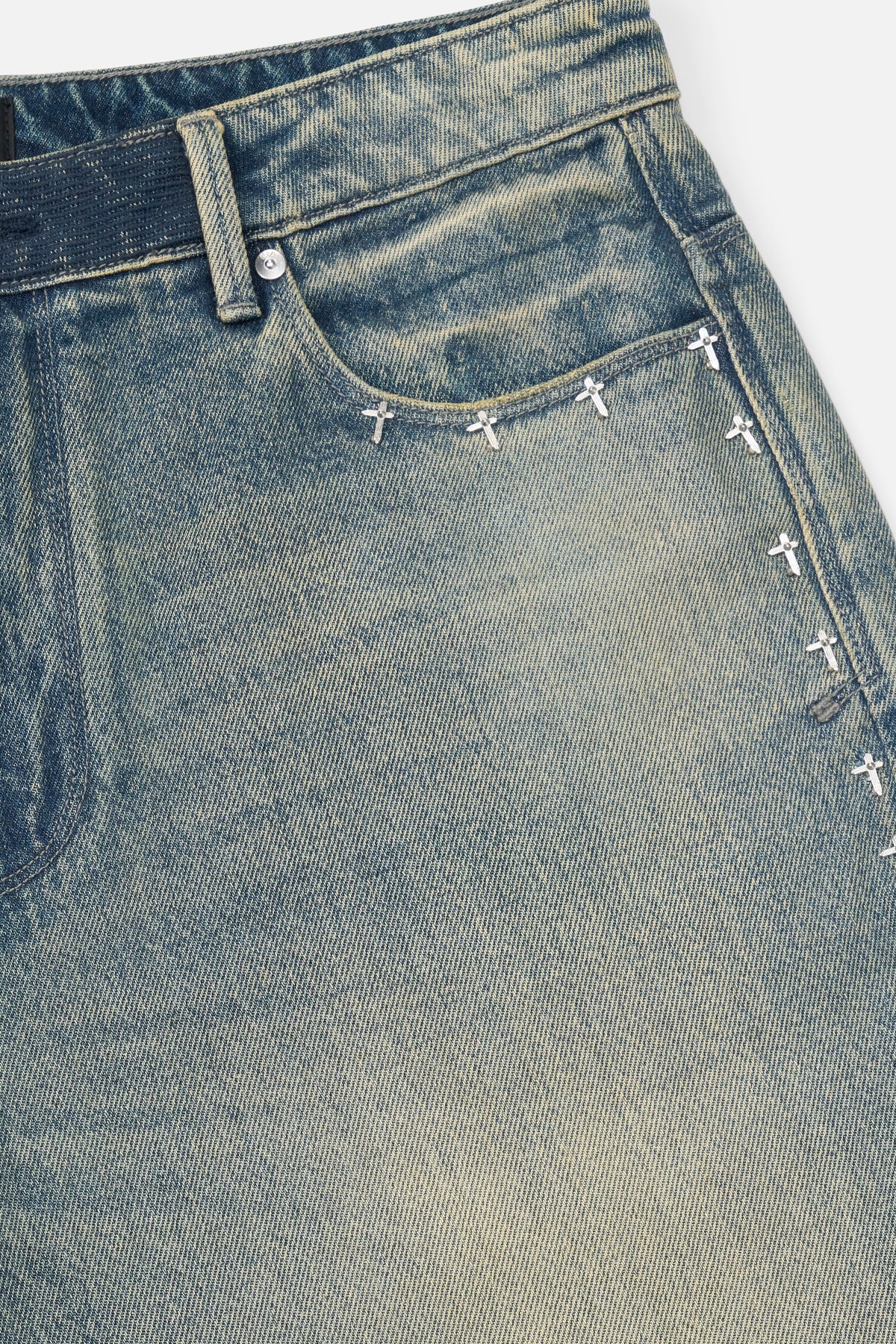 Premium Denim with Signature RTA Cross Rivets - Front Pocket Detail | RTA