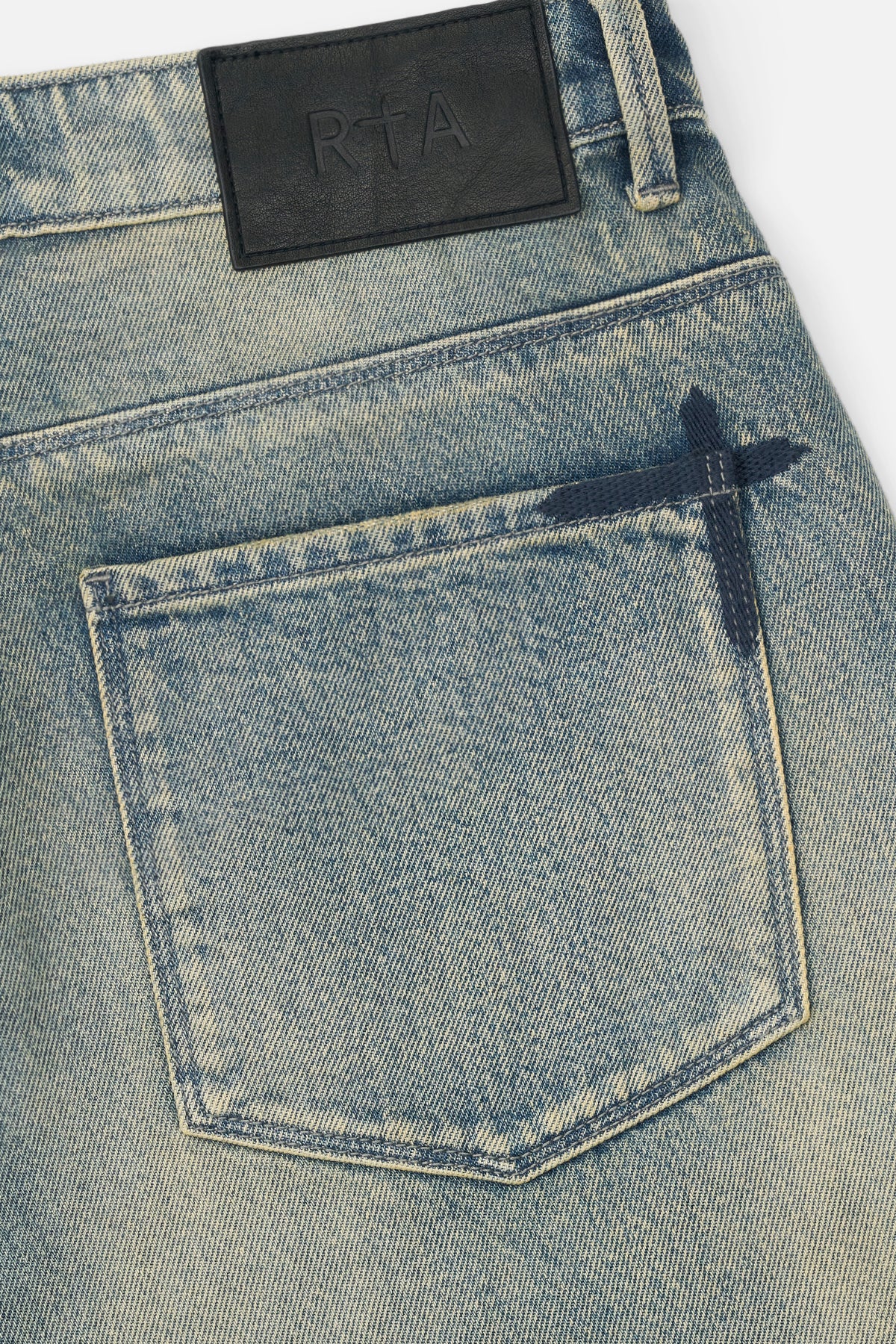 RTA Leather Patch and Cross Embroidery - Back Pocket Detail | RTA
