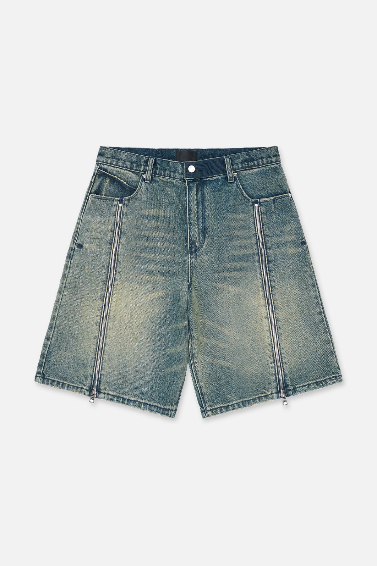 Dawn Wave Denim Shorts with Zip Details - Front View | RTA