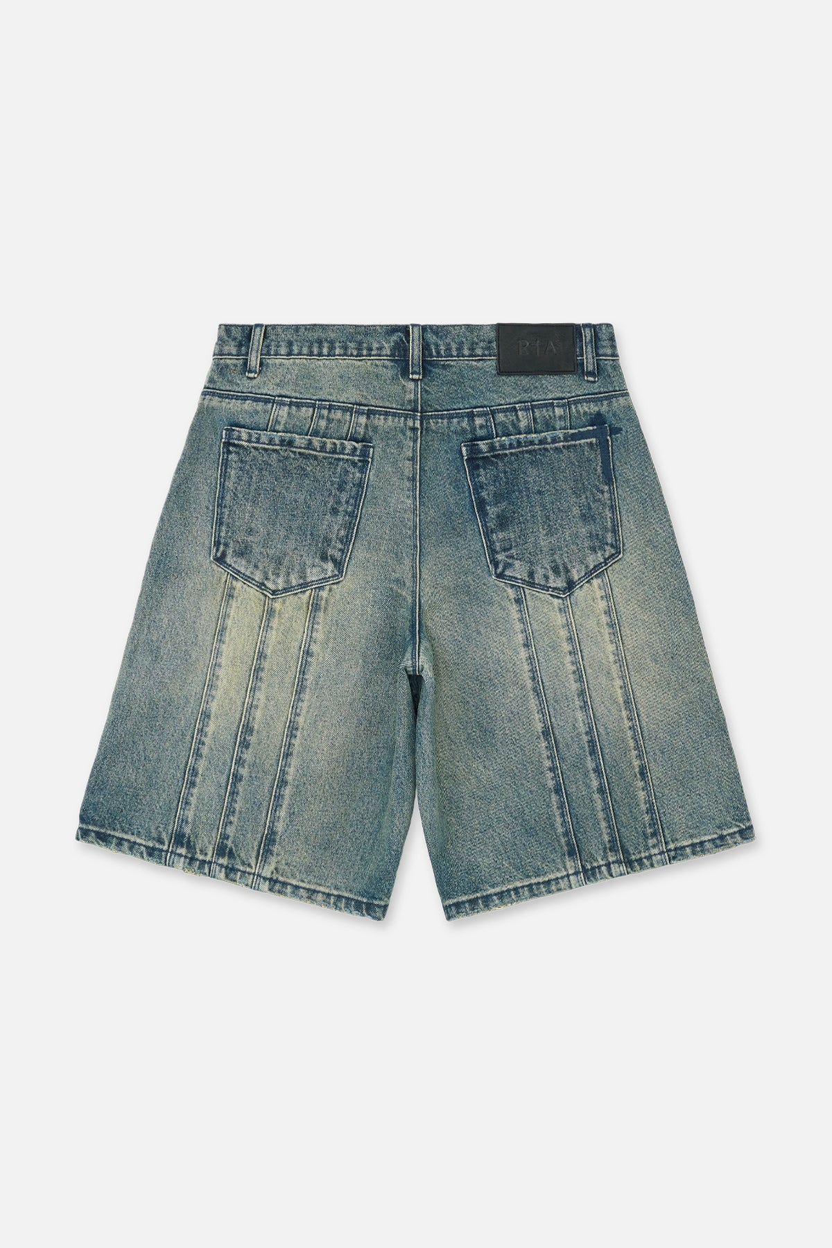 Dawn Wave Denim Shorts with Pleated Panels - Back View | RTA