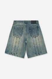 Dawn Wave Denim Shorts with Pleated Panels - Back View | RTA