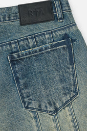 RTA Leather Patch on Vintage Wash Denim - Brand Detail | RTA