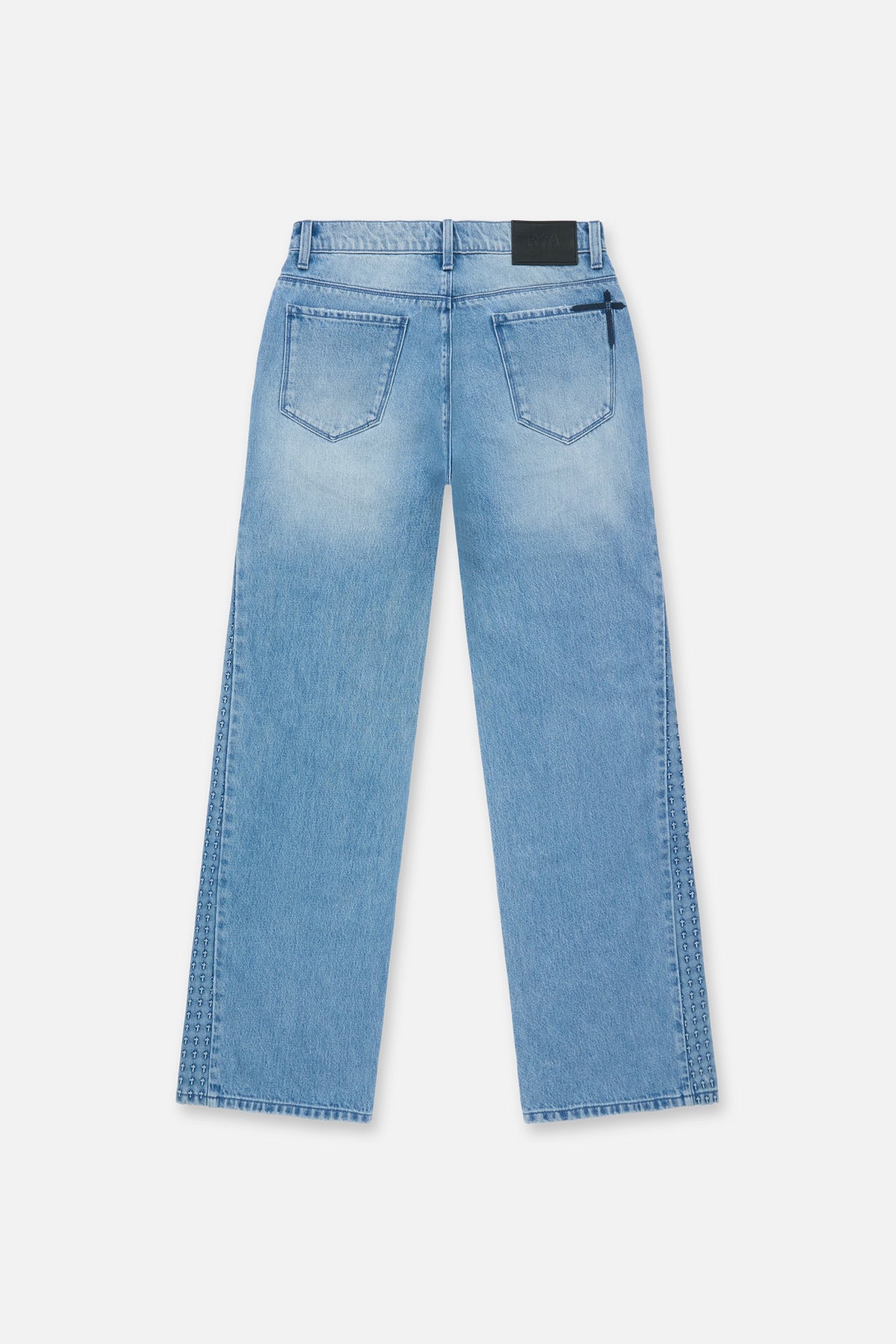 Glacier Blue Zed Straight Leg Jeans with Embossed Cross Side Seams - Back View | RTA
