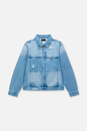Glacier Blue Valentiano Denim Jacket - Front View with Distressed Detailing | RTA