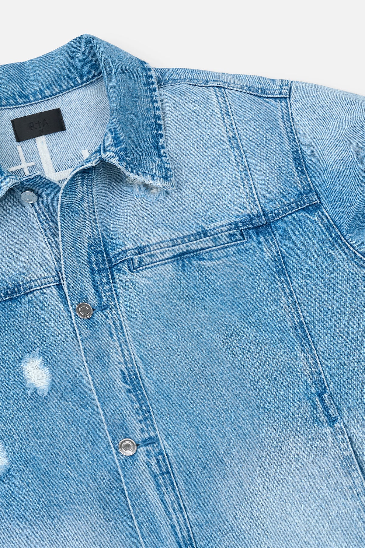 Glacier Blue Denim Jacket - Interior View with Button Closure Detail | RTA