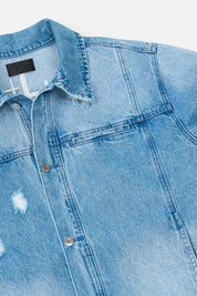 Glacier Blue Denim Jacket - Interior View with Button Closure Detail | RTA