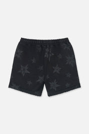 Black Cotton Clyde Shorts with Star Print - Back View | RTA