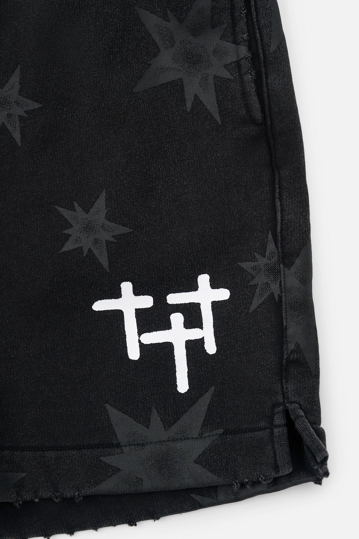 Black Cotton Shorts with Cross Logo - Hem Detail Close-up | RTA