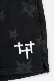 Black Cotton Shorts with Cross Logo - Hem Detail Close-up | RTA