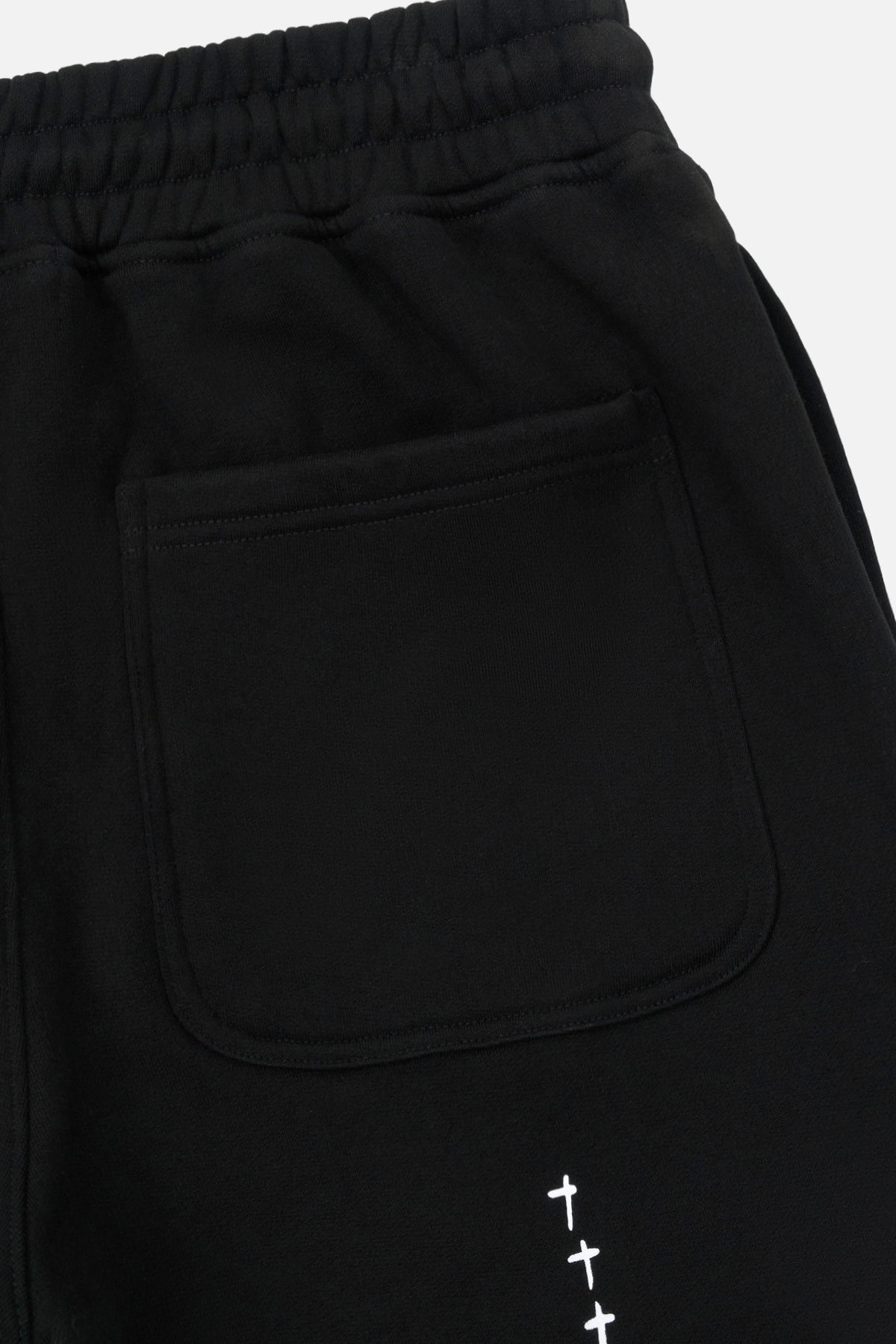 Black Cotton Sweatpants Cross Embroidery Detail - Leg Close Up | RTA