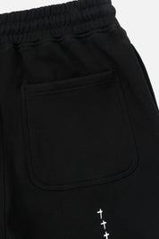 Black Cotton Sweatpants Cross Embroidery Detail - Leg Close Up | RTA