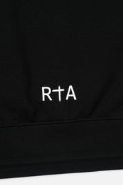 RTA Logo Detail on Black Cotton Hoodie Hem - Bottom Close-up | RTA