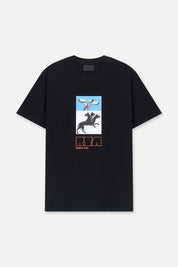 Black Cotton Liam Short Sleeve Tee with Cerberus Graphic - Front View | RtA