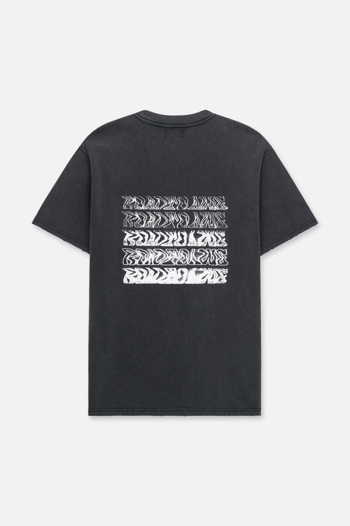 Black Cotton Liam Short Sleeve Tee with Distorted Logo Print - Back View | RtA