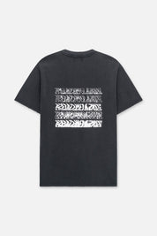 Black Cotton Liam Short Sleeve Tee with Distorted Logo Print - Back View | RtA