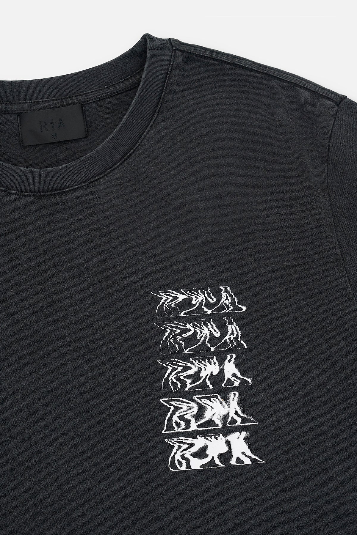 Black Cotton Liam Short Sleeve Tee - Chest Graphic Detail Close-Up | RtA